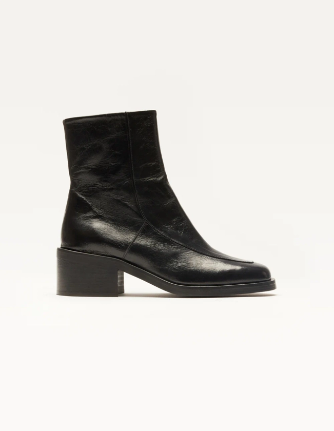 Bottines à talons Callie - Cuir plissé verni noir