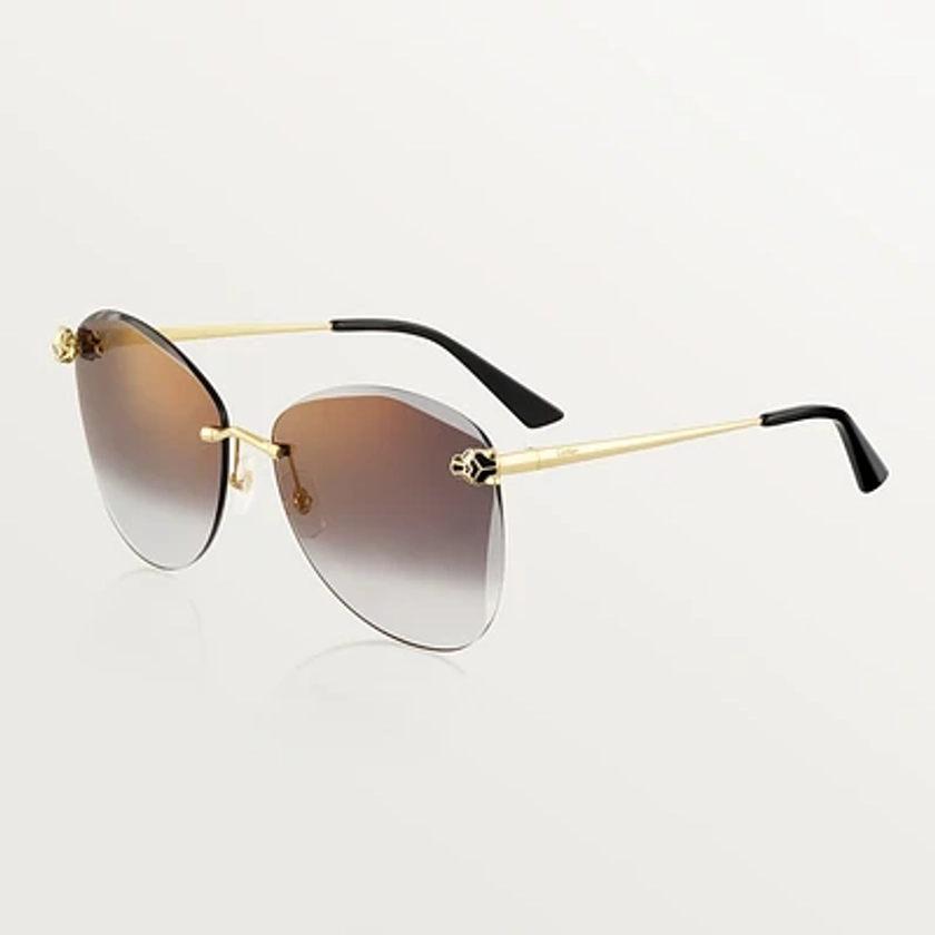 CRESW00639 - Panthère de Cartier Sunglasses - Smooth golden-finish metal, grey lenses - Cartier