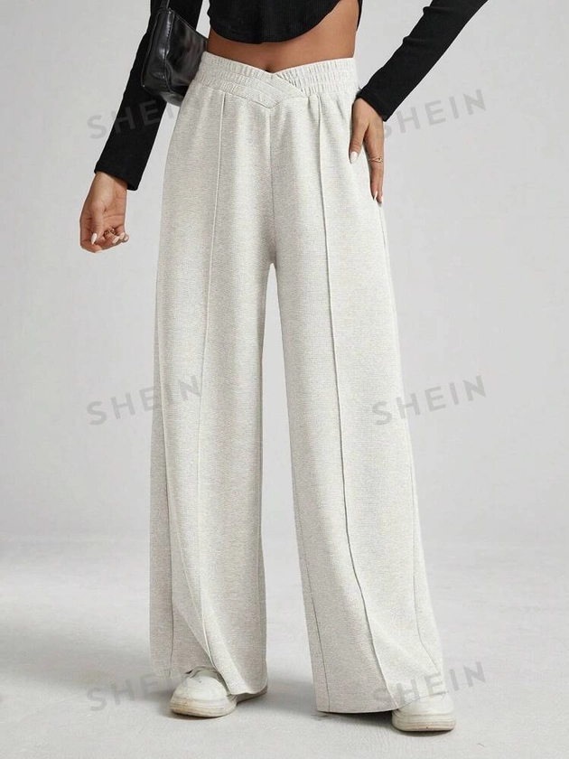 SHEIN Essnce Women's Elastic Waistband Straight Leg Casual Loose Fit Streetwear Trendy Pants