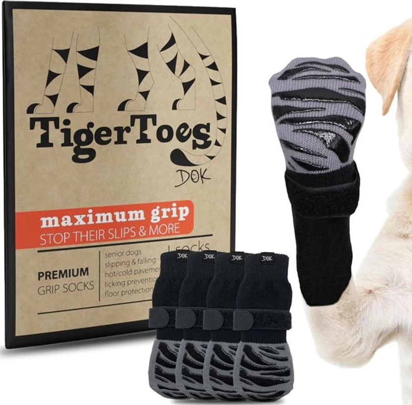 DOK TigerToes Anti-Slip Dog Socks for Senior Dogs, Grey, Large - Chewy.com