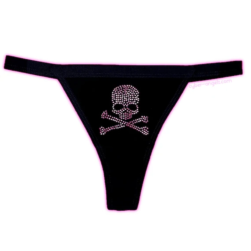 Black bling skull thong - y2k underwear - mcbling aesthetic