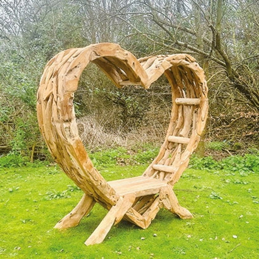 Teak Driftwood Heart Shaped Love Bench