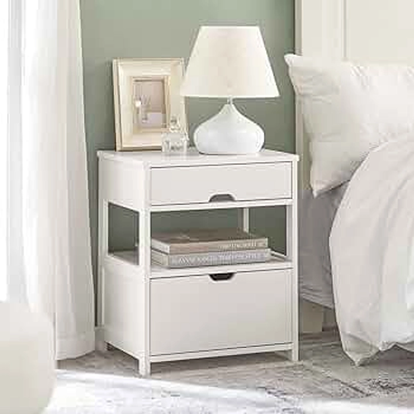 SoBuy Bedside Table with 2 Drawers, Side Table, Lamp Table, Night Stand, End Table, White, FRG258-W