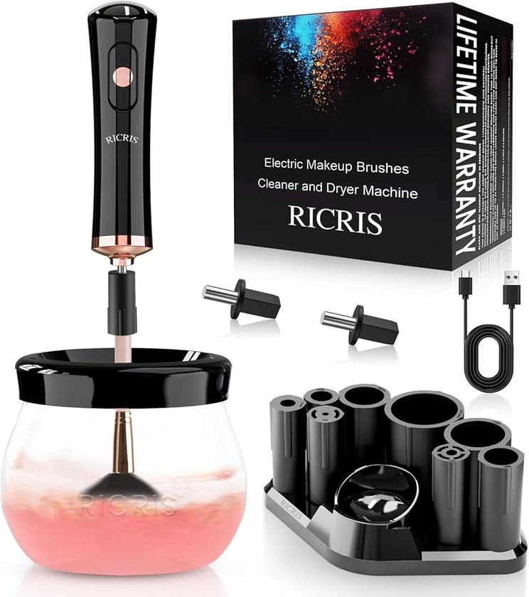 Amazon.com: RICRIS Premium Makeup Brush Cleaner Dryer Super-Fast Electric Brush Cleaner Machine Automatic Brush Cleaner Spinner Makeup Brush Tools (Black) : Beauty & Personal Care