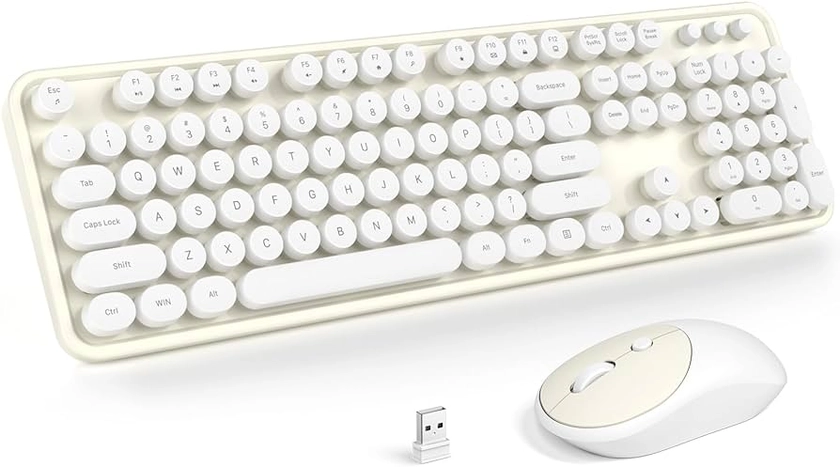 Amazon.com: MOFII Wireless Keyboard and Mouse Combo, Computer Full Size 2.4G Plug and Play Wireless Typewriter Retro Round Keyboard and Mouse Set for Windows, Computer, Desktop, PC, Notebook - (Off White) : Electronics