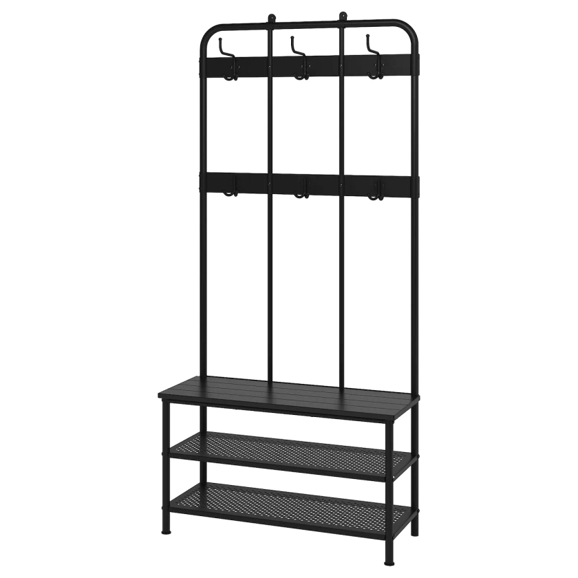 PINNIG Coat rack with shoe storage bench - black 76x14 5/8x35 3/8 "