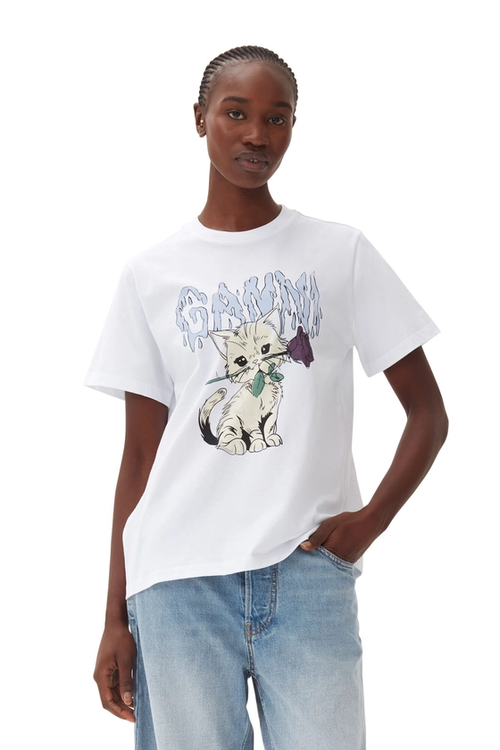 Bright White Relaxed Cat T-shirt | GANNI NL