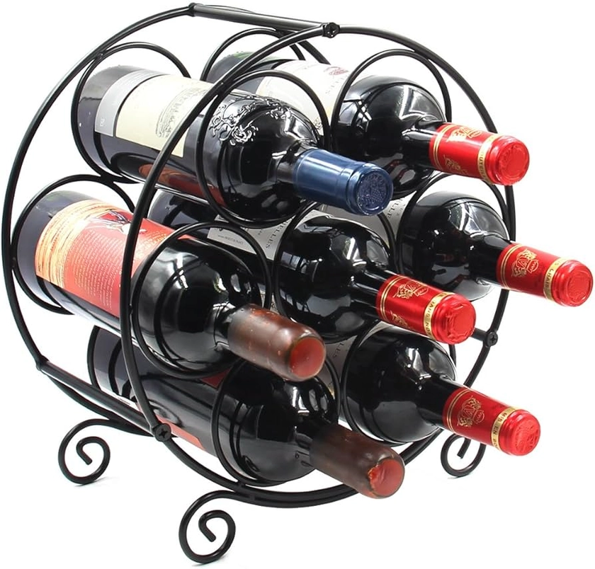 PAG 7 Bottles Freestanding Countertop Wine Rack, Metal Small Table Top Wine Rack, Drink Organizer Bottle Holder, Kitchen Organizers and Storage, Black