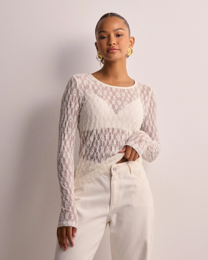 Buy JDY JDYEVA L/S O-NECK LACE TOP JRS - Cloud Dancer | Nelly.com