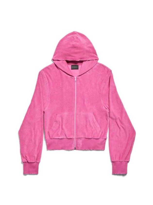 BALENCIAGA Women's Bb Motel Zip-up Hoodie Fitted in Dark Pink | REVERSIBLE