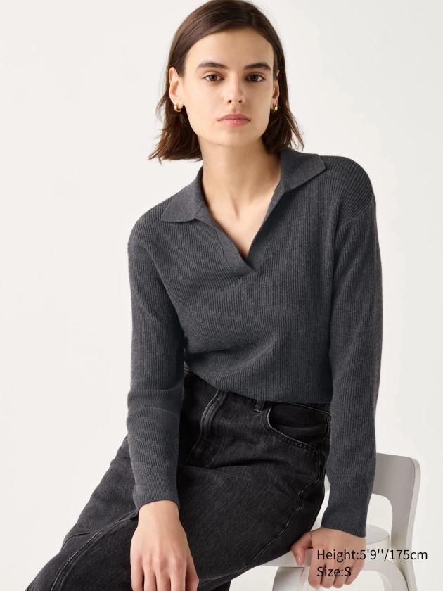 Washable Knit Ribbed Polo Sweater | UNIQLO US