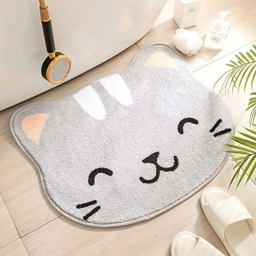 1pc Soft and Cuddly Cat Floor Mat - Absorbent and Non-Slip Bath Rug for Home and Bathroom Decor