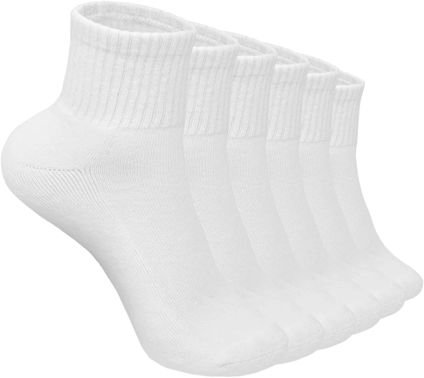 Glory Max 6 Pairs Women Cotton Solid Athletic Ankle Quarter Socks with Cushioning (White) at Amazon Women’s Clothing store