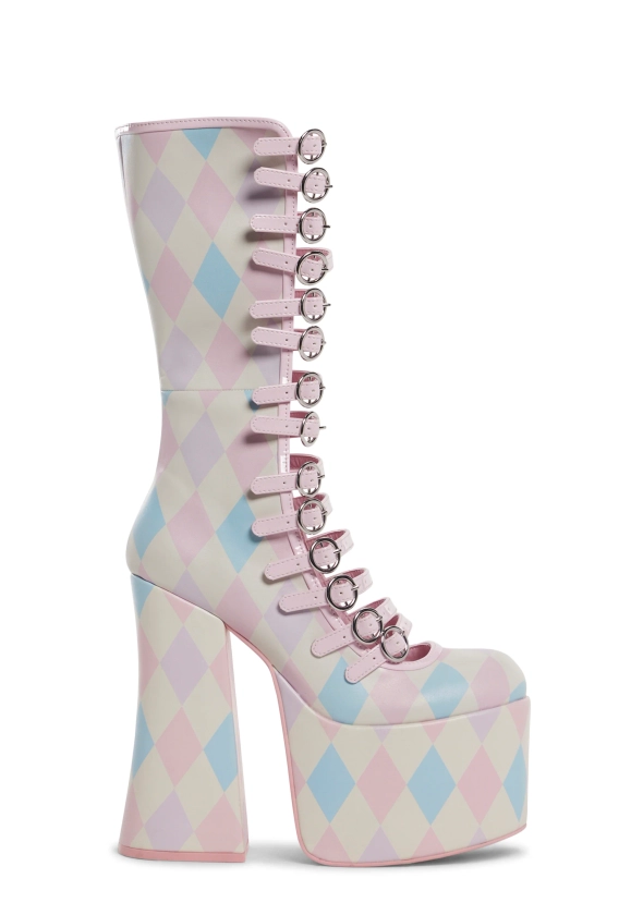 Hardcore Dazzle Platform Boots - Harlequin Fantasy