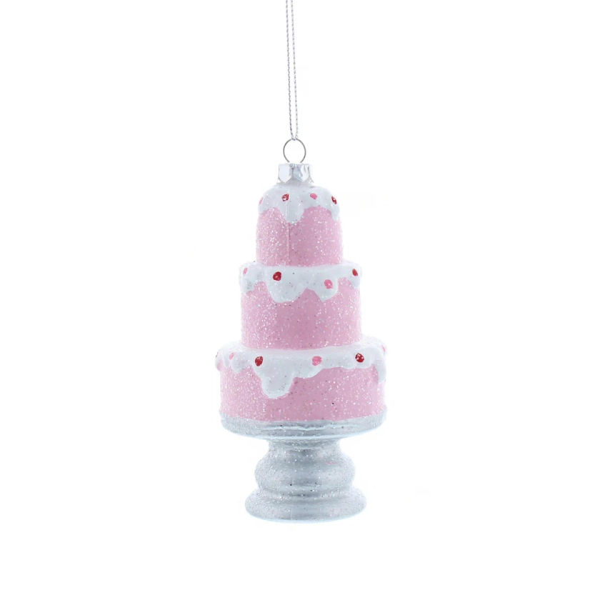 Pink 3 Tiered Cake on Silver Stand Christmas Tree Decoration / Bauble