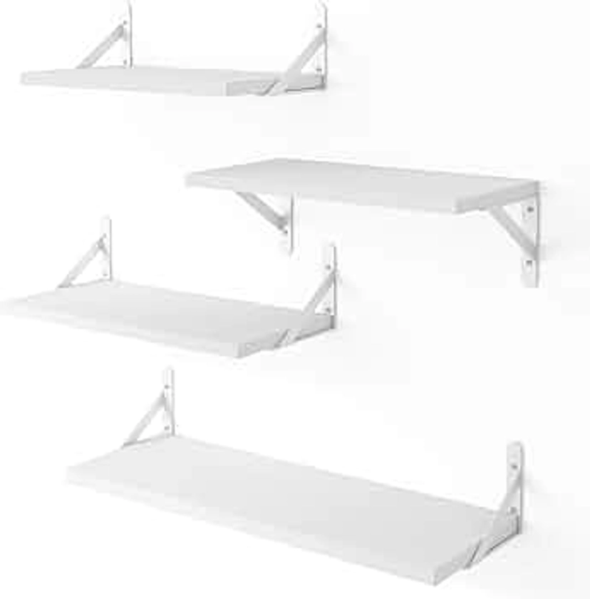 YGEOMER Floating Shelves for Wall, White Wall Shelves Different Sizes, Wall Mounted Wood Shelf for Living Room, Bathroom, Bedroom, Kitchen, Home Decor (Set of 4)