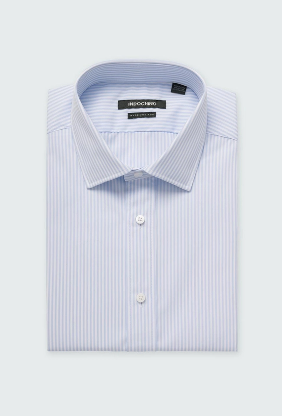 Helston Anti-Wrinkle Pinstripe Blue Shirt