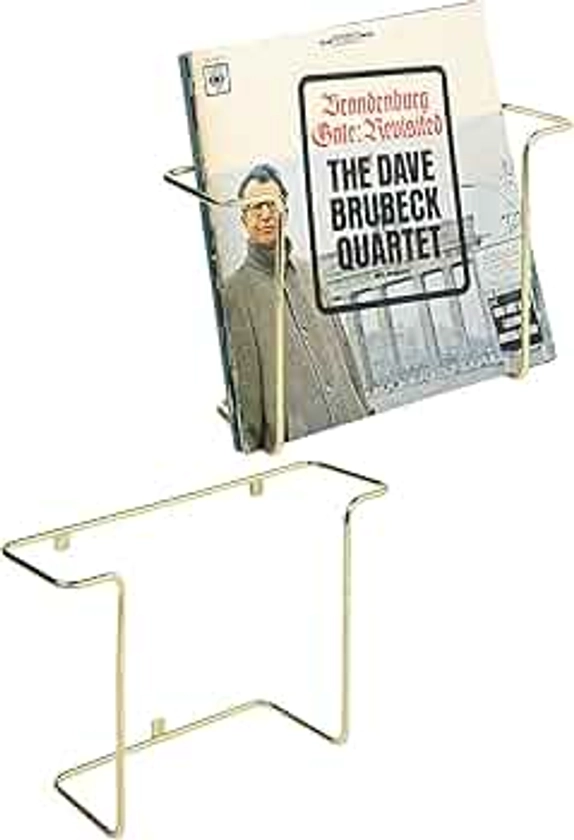 MyGift Modern Brass Plated Metal Wire Wall Mounted Vinyl LP Record Storage Holder, Album Display Rack, Set of 2