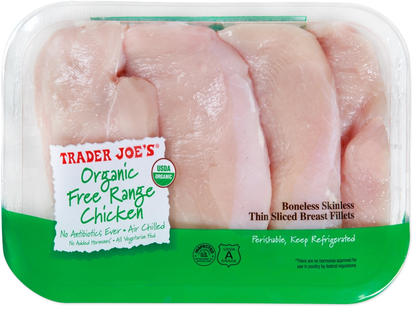 Organic Free Range Boneless Skinless Thin Sliced Chicken Breast Fillets