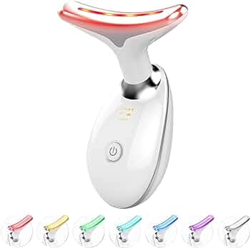 Red-Light-Therapy-for-Face and Neck, Red Light Therapy Wand, 7 Color Led Face Neck Massager for Skin Care, White