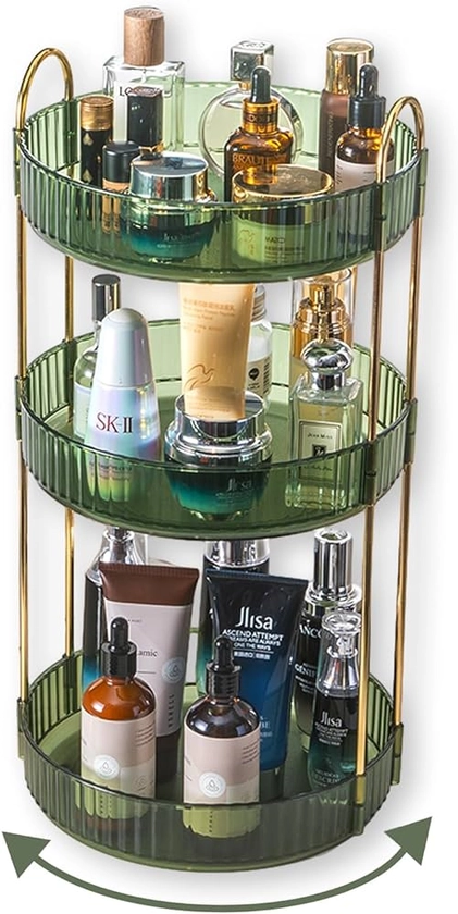 360 Rotating Perfume Organizer,3 Tier Large Capacity Make Up Organizers and Storage,Makeup Organizer for Bathroom,Cosmetic Perfume Stand Organizer (Green-3 Tier)