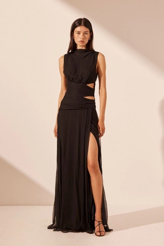 Claude Cut Out Side Split Maxi Dress | Black | Dresses | Shona Joy