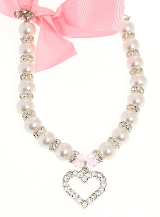 Pearl Heart Charm Dog Necklace | Dog Jewellery at Urban Pup