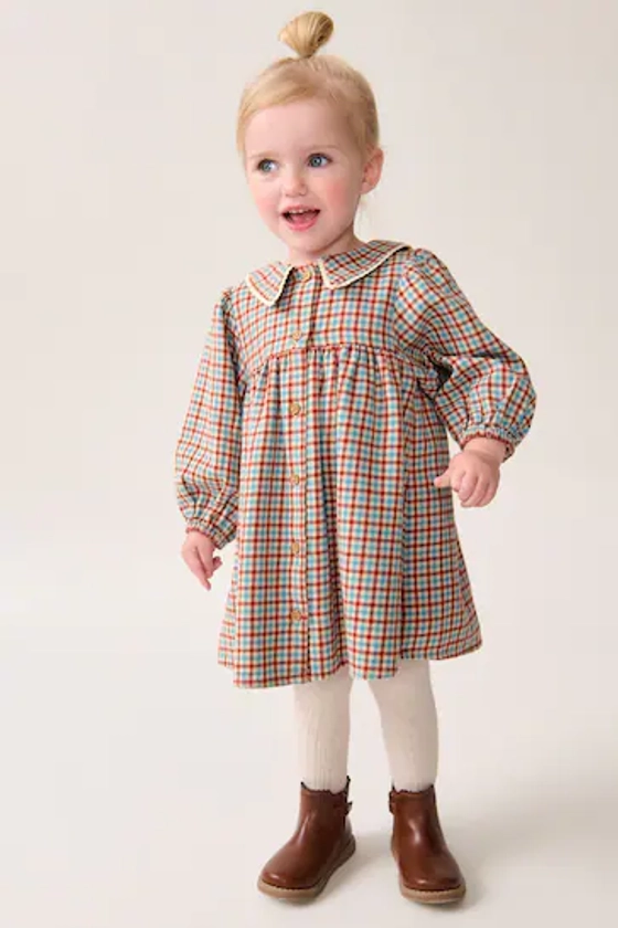 Buy Blue/Ginger Check 100% Cotton Collar Dress (3mths-8yrs) from the Next UK online shop