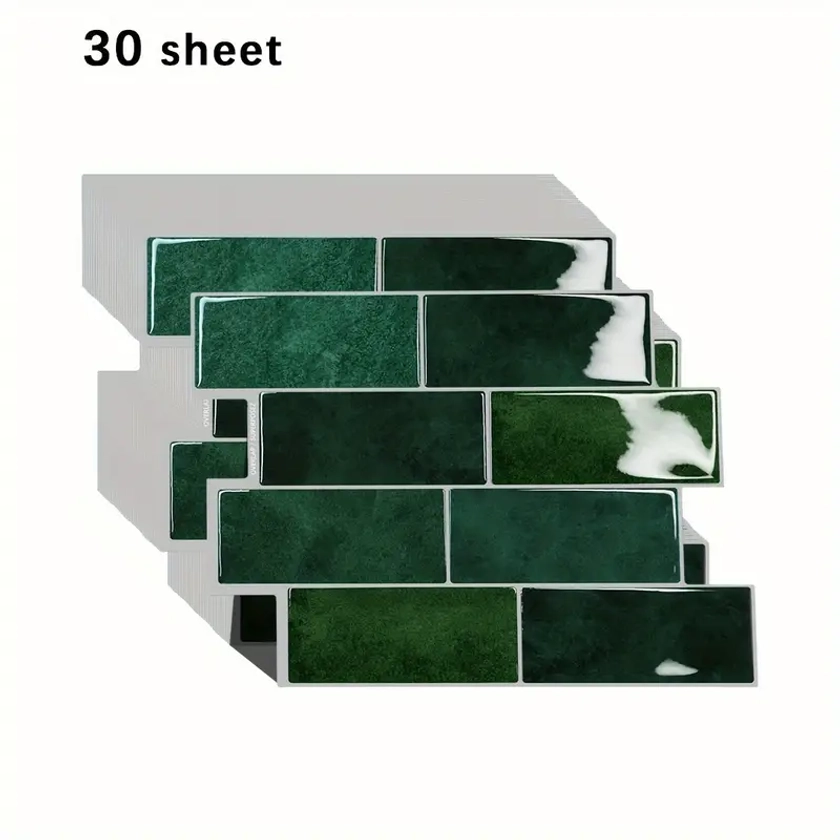 1/10/30 Pieces Green 3D Self Adhesive Wall Tiles, Heat Resistant Peelable Kitchen Backsplash, Waterproof Bathroom Wall Tile Stickers