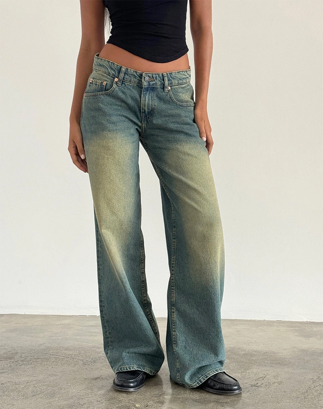 Roomy Extra Wide Low Rise Jeans in Vintage Blue Green