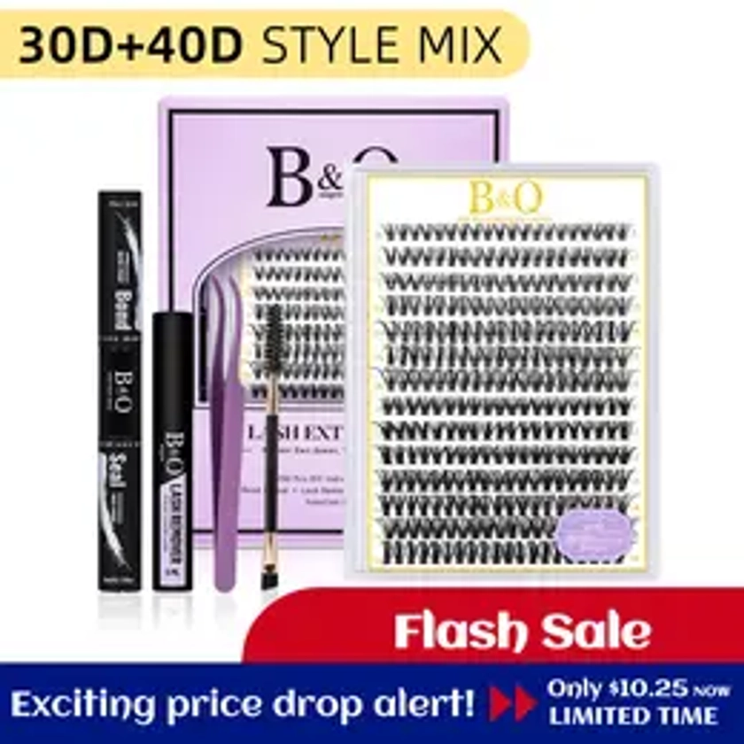 B&Q LASH DIY Lash Extension Kit Lash Clusters False Eyelashes Kit Individual Lashes Beginner Friendly Eyelashes with Tweezers Bond&Seal,Makeup Products Extensions at Home For Women&Girls Cosmetic Eyelashes Extensions Eyelash Extensions