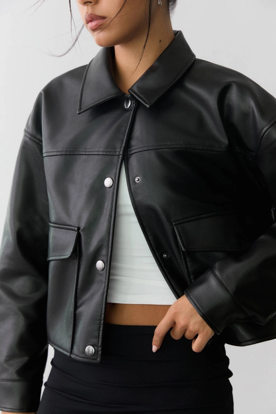 Faux leather jacket with pockets