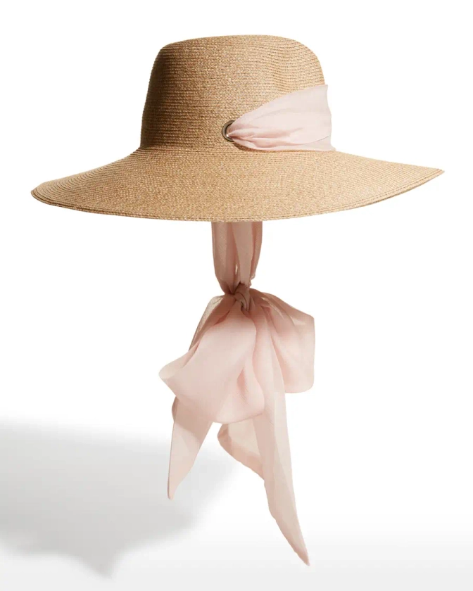 Eugenia Kim Cassidy Packable Straw Hat with Silk Chiffon Scarf