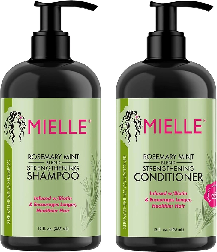 Mielle Organics Rosemary Mint Strengthening Shampoo and Conditioner Infused with Biotin, Cleanses and Helps Strengthen Weak and Brittle Hair, 12 Ounces