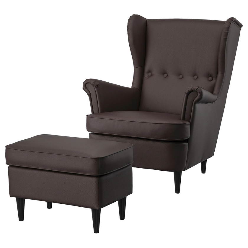 STRANDMON Armchair and footstool, Grann/Bomstad dark brown - IKEA