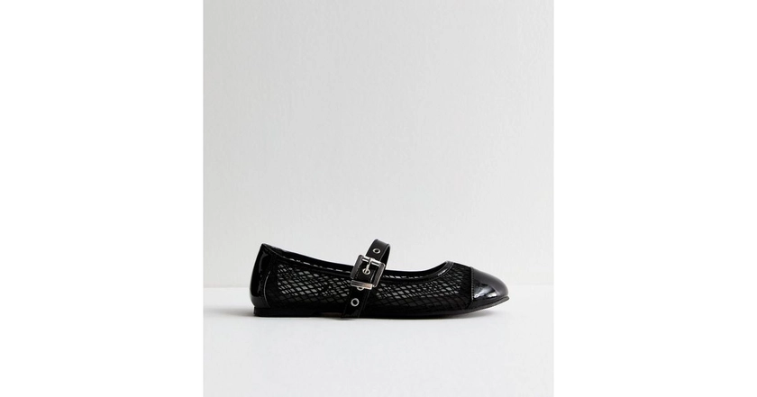 Wide Fit Black Mesh Buckle Ballet Pumps | New Look