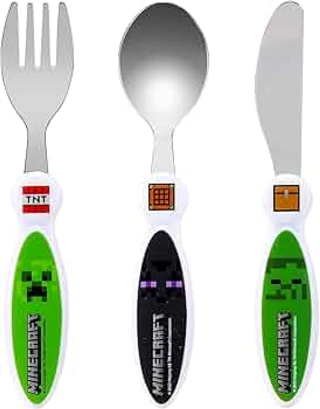 Minecraft Children's Kids 3pcs Cutlery Set - Knife/Fork/Spoon