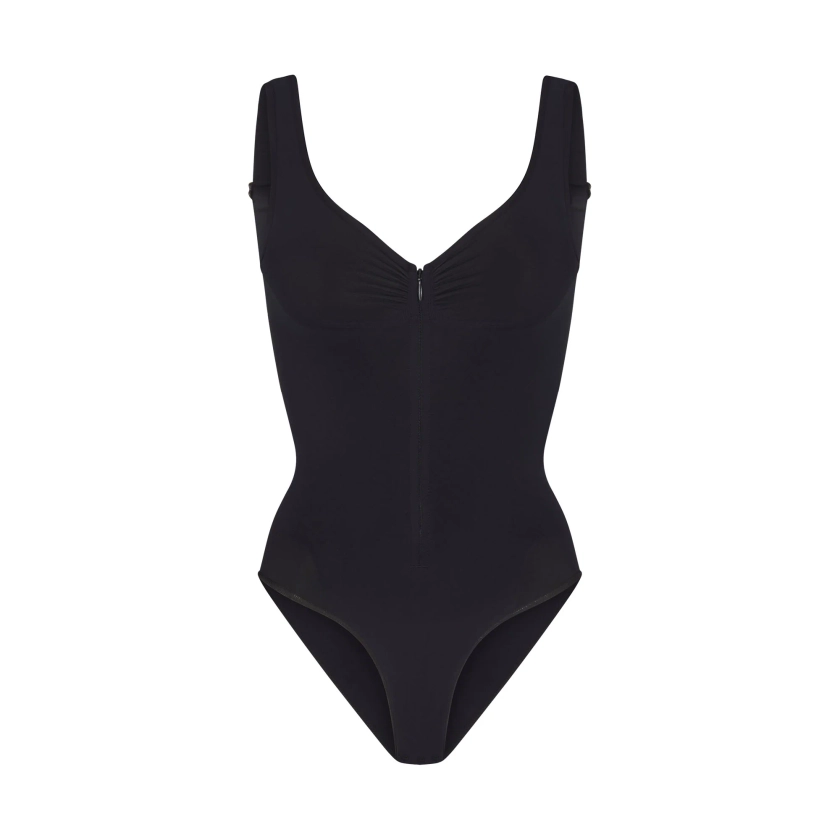 SEAMLESS SCULPT ZIP FRONT BRIEF BODYSUIT | ONYX