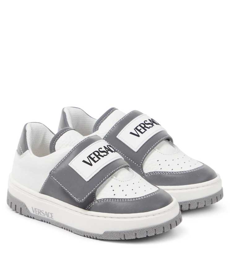 Leather-trimmed sneakers in grey - Versace Kids | Mytheresa