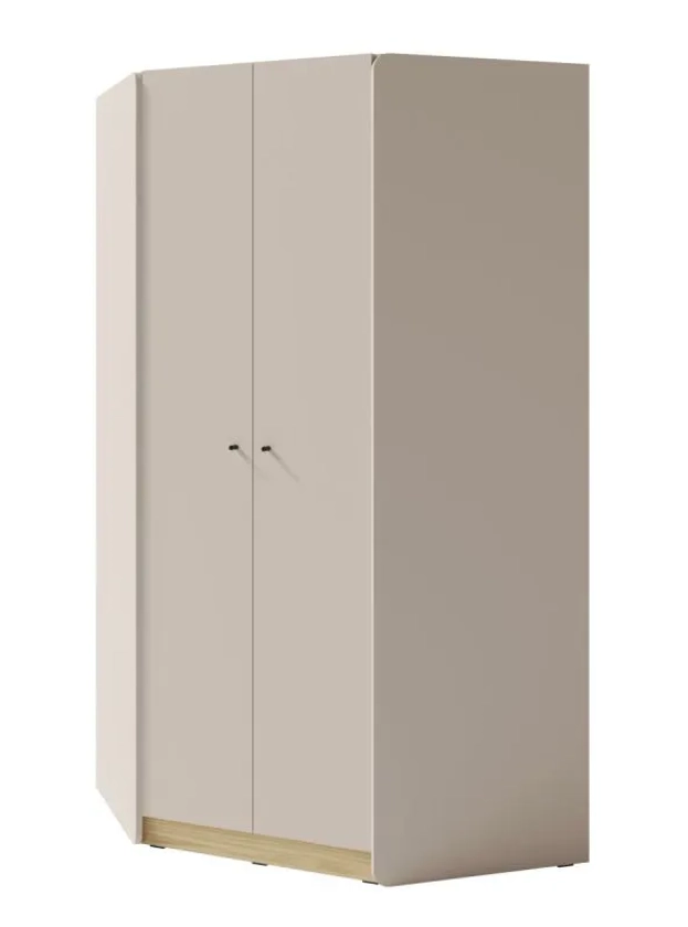 Armoire d'angle Sampont 02, beige / chêne clair, 195 x 95 x 95 cm, avec 10 compartiments et 2 tringles à vêtements, chants ABS, stable et durable