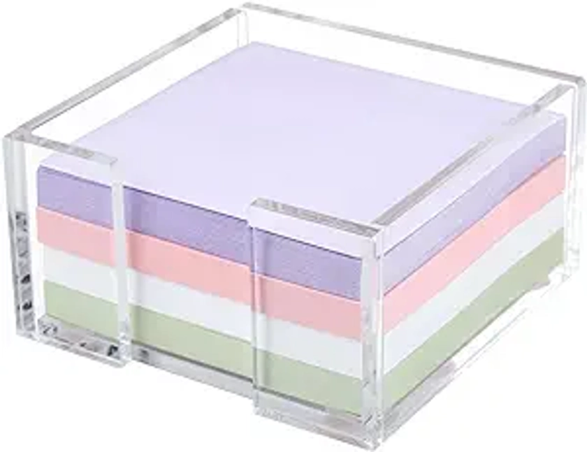 Acrylic Sticky Note Holder, 3 x 3 Crystal Clear Acrylic Notepad Holder Acrylic Sticky Note Dispenser for Dorm Room and Office Desk Organizer, 1-Pack