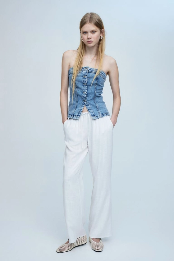 Pantalon en lin mélangé avec taille élastique - Blanc - FEMME | H&M FR
