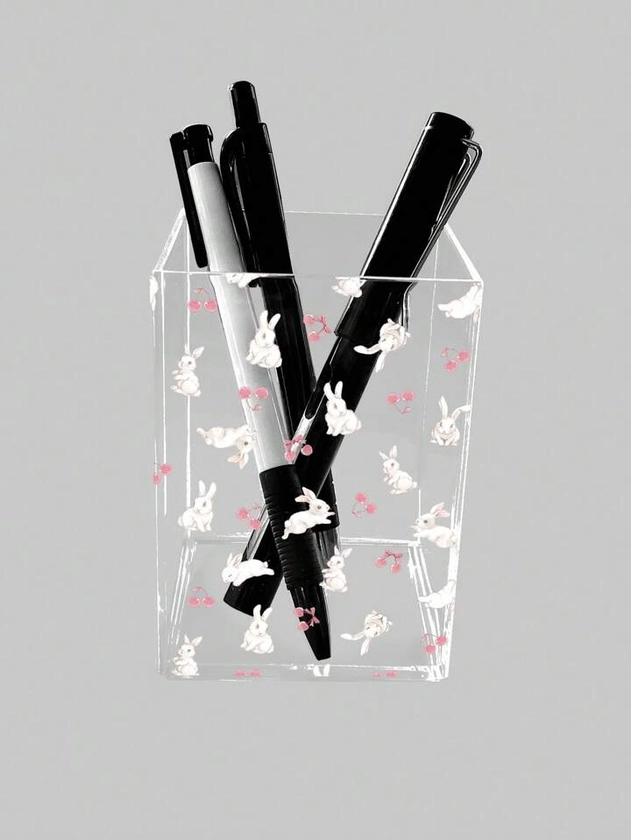 ROMWE Kawaii Soporte de pluma transparente con dibujo de conejo animado