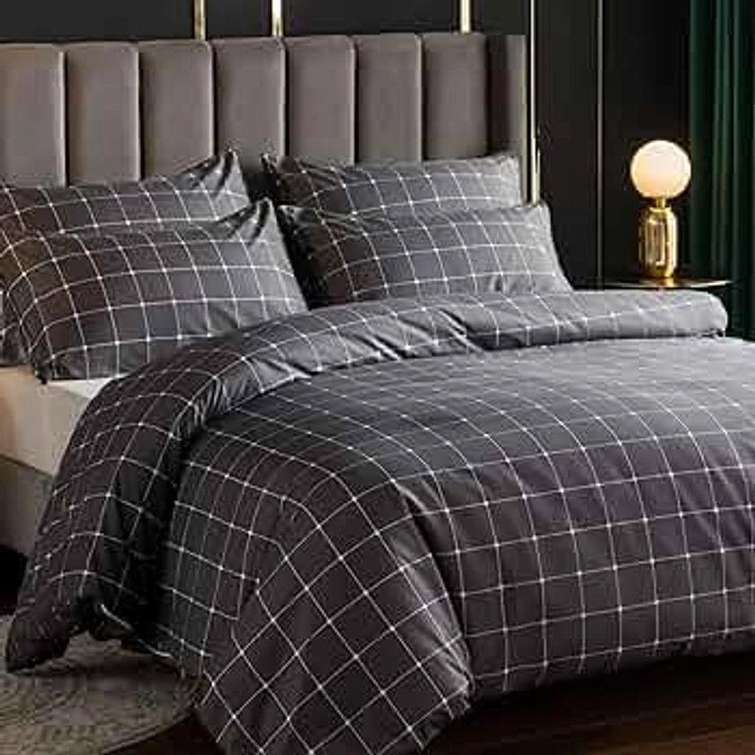 LAZZARO Single Duvet Cover Set -Duvet Cover Single Bed and 1 Pillowcase Bedding Set Easy Care 135 x 200 cm Charcoal Grey