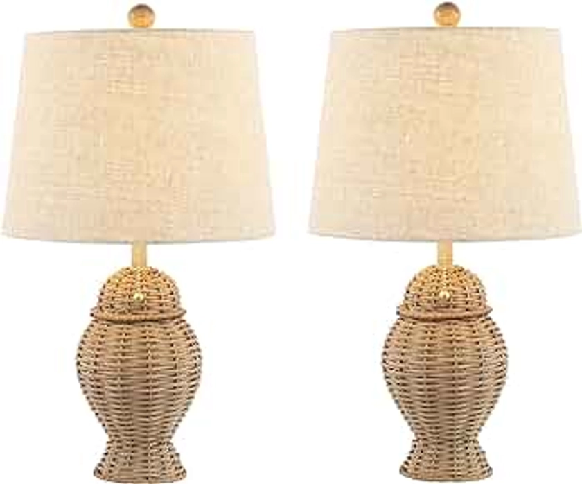 JONATHAN Y JYL4041A-SET2 Set of 2 Table Lamps Margie Wicker 20.5" Bohemian Rustic Iron LED Table Lamp Farmhouse Bedside Desk NightStand Lamp, LED Bulbs Included, Natural/Beige