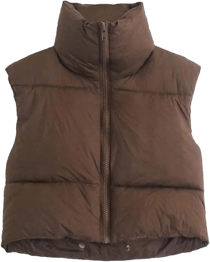 KEOMUD Women's Winter Crop Vest Lightweight Sleeveless Warm Outerwear Puffer Vest Padded Gilet