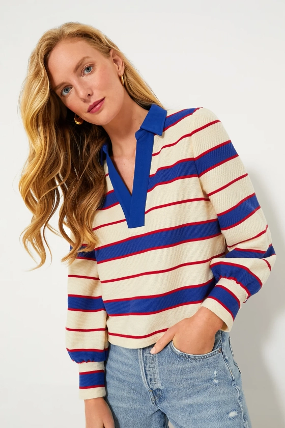 Navy Stripe Bradley Knit Polo Popover