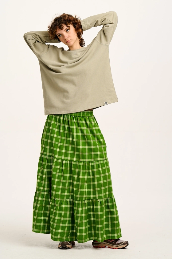 Brie - Elasticated Maxi Cotton Skirt in Clora Check Print