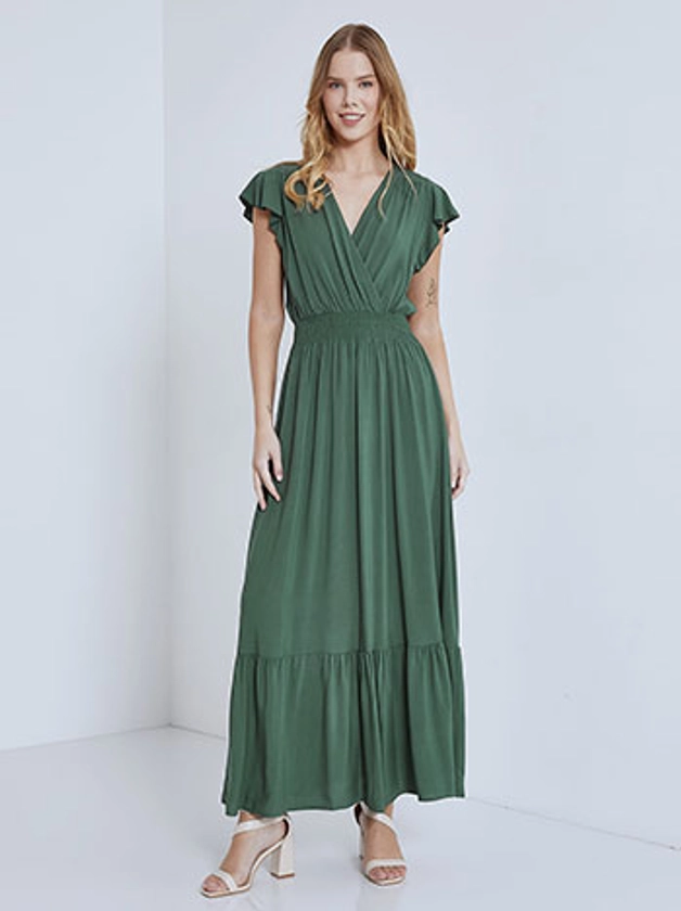 Κρουαζέ βαμβακερό φόρεμα σε πράσινο σκούρο, 14,99€ | Celestino