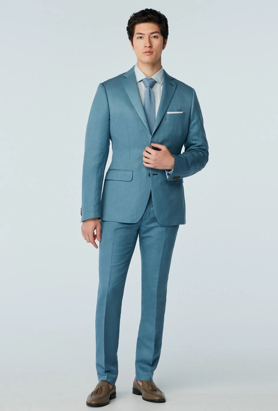 Custom Suits Made For You - Kentford Linen Silk Blue Suit | INDOCHINO